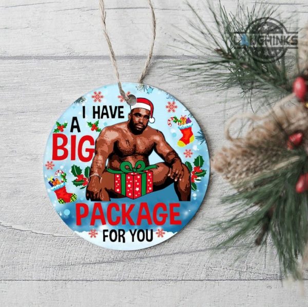 barry wood christmas ornament both sided i have a big package for you circle ornaments funny meme gag xmas tree decoration gift for family laughinks 7