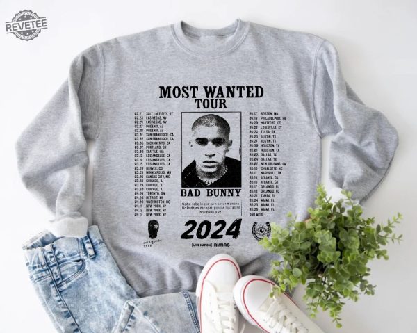 Bad Bunny Most Wanted Tour 2024 Sweatshirt Bad Bunny Sweater Most Wanted Tour Sweatshirt Bad Bunny Fan Sweater Bad Bunny Merch Unique revetee 4