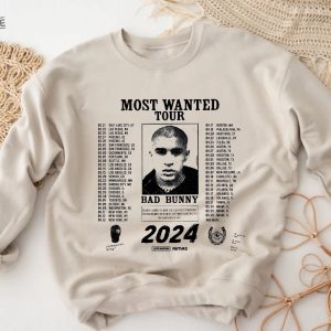 Bad Bunny Most Wanted Tour 2024 Sweatshirt Bad Bunny Sweater Most Wanted Tour Sweatshirt Bad Bunny Fan Sweater Bad Bunny Merch Unique revetee 5