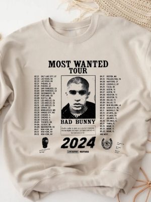 Bad Bunny Most Wanted Tour 2024 Sweatshirt Bad Bunny Sweater Most Wanted Tour Sweatshirt Bad Bunny Fan Sweater Bad Bunny Merch Unique revetee 5