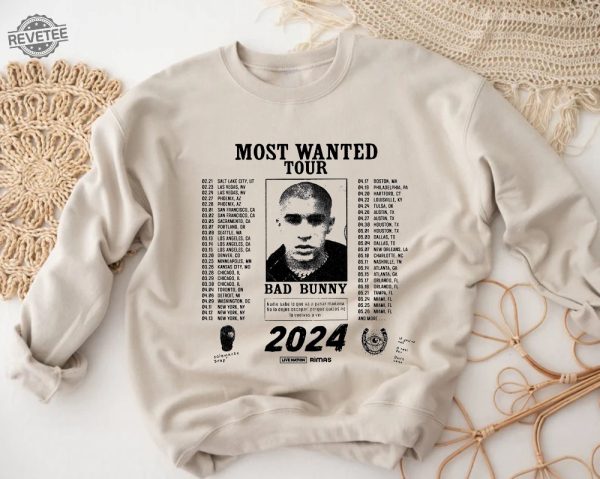 Bad Bunny Most Wanted Tour 2024 Sweatshirt Bad Bunny Sweater Most Wanted Tour Sweatshirt Bad Bunny Fan Sweater Bad Bunny Merch Unique revetee 5