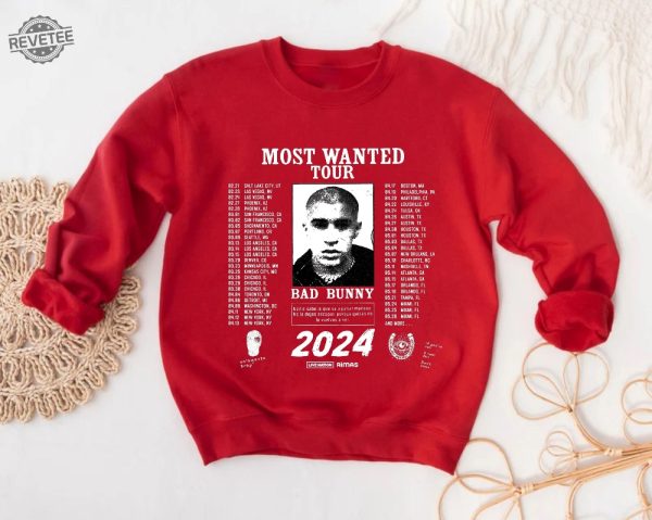 Bad Bunny Most Wanted Tour 2024 Sweatshirt Bad Bunny Sweater Most Wanted Tour Sweatshirt Bad Bunny Fan Sweater Bad Bunny Merch Unique revetee 6