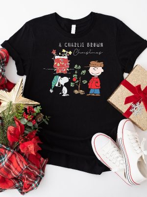 Christmas Snoopy Charlie Shirt Charlie Brown Cartoon New Year Tee Vintage Dog Christmas Gift Peanuts Snoopy Woodstock Christmas Shirt Unique revetee 3