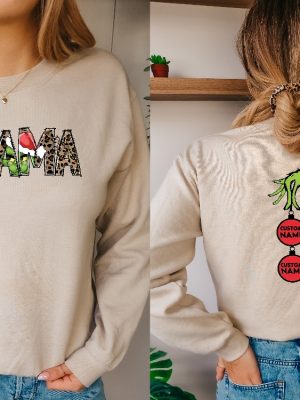 Custom Mama Grinch Sweatshirt Christmas Kids Names Shirt Mama Gift Sweat Xmas Mom Pajamas Mother Gift Shirt Mama Christmas Gift Tee Unique revetee 2