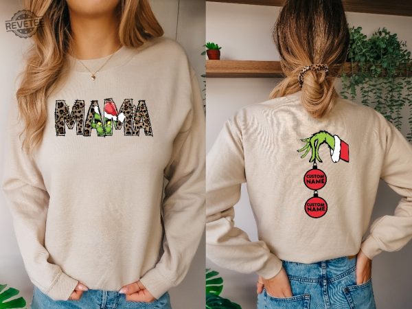 Custom Mama Grinch Sweatshirt Christmas Kids Names Shirt Mama Gift Sweat Xmas Mom Pajamas Mother Gift Shirt Mama Christmas Gift Tee Unique revetee 2