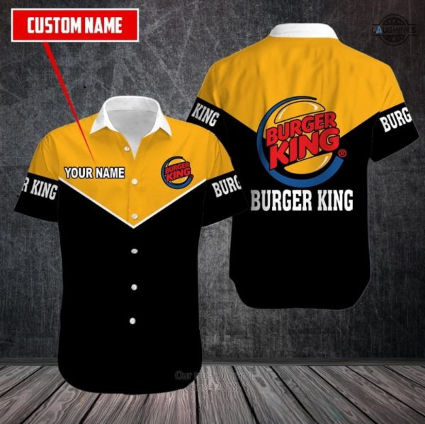 burger king employee shirt and shorts black yellow hawaiian shirt burger king outfit aloha beach shirt personalized burger king uniform laughinks 1
