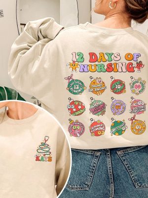 12 Days Of Nursing Hospital Christmas Sweatshirt Custom Christmas Nurse Crewneck Xmas Winter Nurse Crew Hoodie Personalized Nurse Gift Unique revetee 2