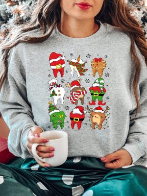 Funny Christmas Teeth Sweatshirt Christmas Dentist Shirt Christmas Gift For Dentist Xmas Pediatric Dentist Sweater Christmas Dental Squad Unique revetee 3