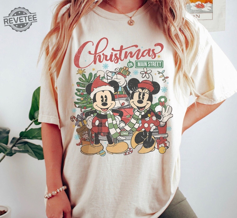 Vintage Disney Christmas On Main Street Sweatshirt Minnie Mickeys Very Merry Christmas Party 2023 Shirt Disney Family Unique