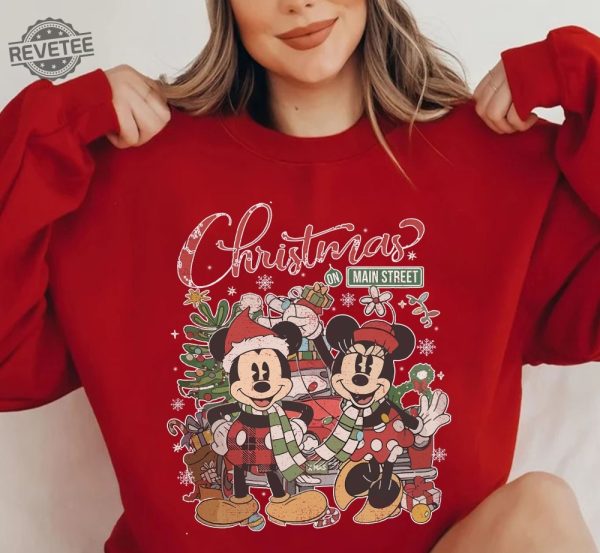 Vintage Disney Christmas On Main Street Sweatshirt Minnie Mickeys Very Merry Christmas Party 2023 Shirt Disney Family Unique revetee 2