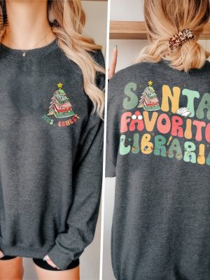 Santas Favorite Librarian Christmas Shirt Christmas Book Tree Shirt Book Lover Gift Bookworm Christmas Tee Reading Christmas Shirt Unique revetee 2