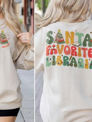 Santas Favorite Librarian Christmas Shirt Christmas Book Tree Shirt Book Lover Gift Bookworm Christmas Tee Reading Christmas Shirt Unique revetee 3