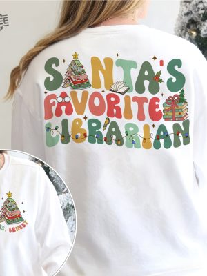 Santas Favorite Librarian Christmas Shirt Christmas Book Tree Shirt Book Lover Gift Bookworm Christmas Tee Reading Christmas Shirt Unique revetee 4