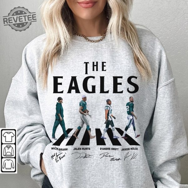 Eagles Walking Abbey Road Signatures Football Shirt Nick Sirianni Jalen Hurts Dandre Swift Jason Kelce Philadelphia Vintage Unique revetee 1