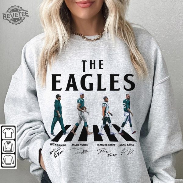 Eagles Walking Abbey Road Signatures Football Shirt Nick Sirianni Jalen Hurts Dandre Swift Jason Kelce Philadelphia Vintage Unique revetee 7