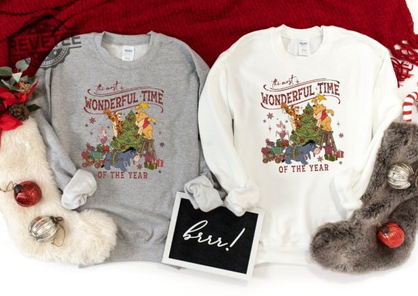 Winnie The Pooh Christmas Tree Sweatshirt The Most Wonderful Time Of The Year Winnie The Pooh Christmas Lights Sweatshirt Pooh Sweatshirt Unique revetee 1