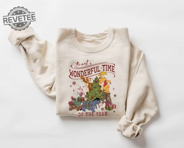 Winnie The Pooh Christmas Tree Sweatshirt The Most Wonderful Time Of The Year Winnie The Pooh Christmas Lights Sweatshirt Pooh Sweatshirt Unique revetee 2