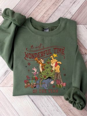 Winnie The Pooh Christmas Tree Sweatshirt The Most Wonderful Time Of The Year Winnie The Pooh Christmas Lights Sweatshirt Pooh Sweatshirt Unique revetee 3