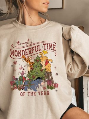 Winnie The Pooh Christmas Tree Sweatshirt The Most Wonderful Time Of The Year Winnie The Pooh Christmas Lights Sweatshirt Pooh Sweatshirt Unique revetee 4