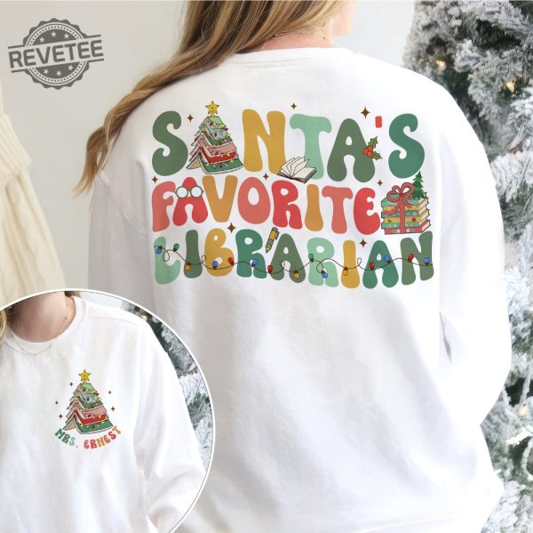 Santas Favorite Librarian Christmas Shirt Christmas Book Tree Shirt Book Lover Gift Bookworm Christmas Tee Reading Christmas Shirt Unique revetee 1