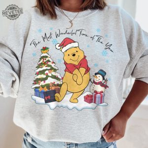 Retro Winnie The Pooh Christmas Sweatshirt The Most Wonderful Time Of The Year Winnie The Pooh Lights Sweatshirt Disney Pooh Sweatshirt Unique revetee 2