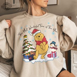 Retro Winnie The Pooh Christmas Sweatshirt The Most Wonderful Time Of The Year Winnie The Pooh Lights Sweatshirt Disney Pooh Sweatshirt Unique revetee 3