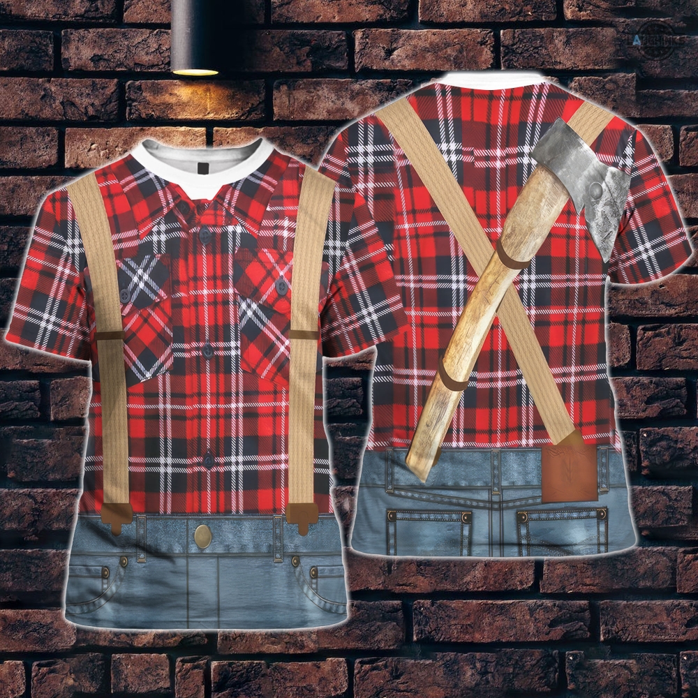 Lumberjack Costume All Over Printed Flannel Axe Lumberjack Cosplay Halloween T Shirt Sweatshirt Hoodie Easy Lumberjack Outfit Near Me Mens Womens Kids