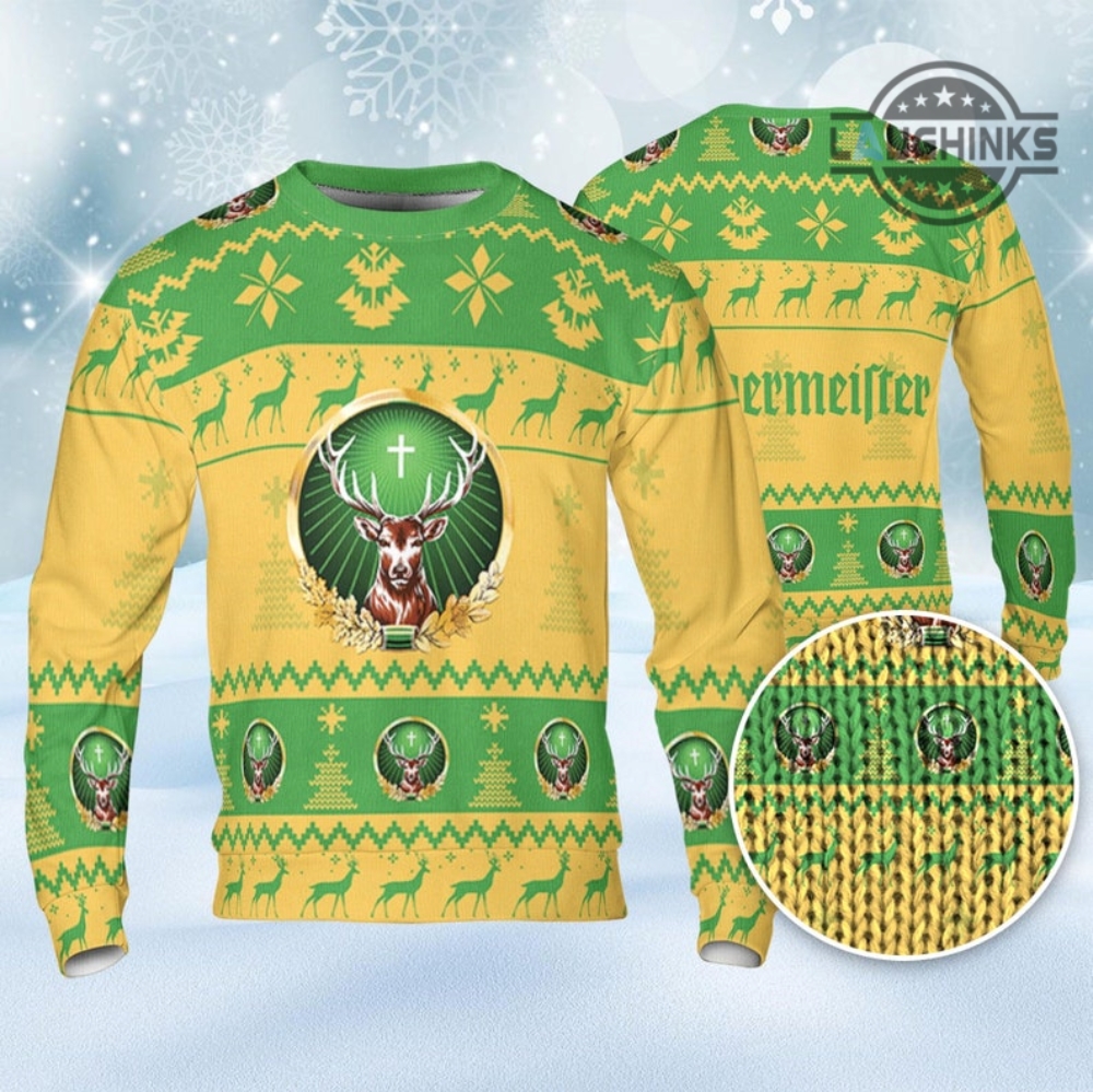 Jägermeister Christmas Sweater All Over Printed Jagermeister Ugly Artificial Wool Sweatshirt Pine Trees Reindeer Beer Lovers Gift Jägermeister Jultröja Supjack