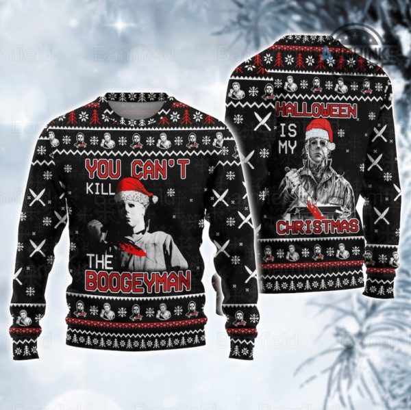 horror ugly christmas sweater all over printed michael myers artificial wool sweatshirt halloween costumes gift you cant kill the boogey man horror movie shirts laughinks 1