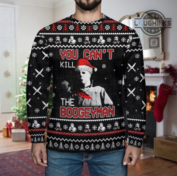 horror ugly christmas sweater all over printed michael myers artificial wool sweatshirt halloween costumes gift you cant kill the boogey man horror movie shirts laughinks 6