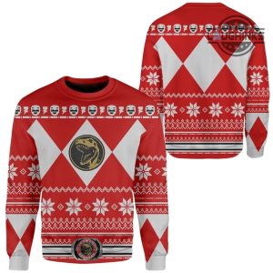 power rangers ugly christmas sweater all over printed mighty morphin mmpr cosplay artificial wool sweatshirt red green blue pink ranger yellow fighter rash guard laughinks 4