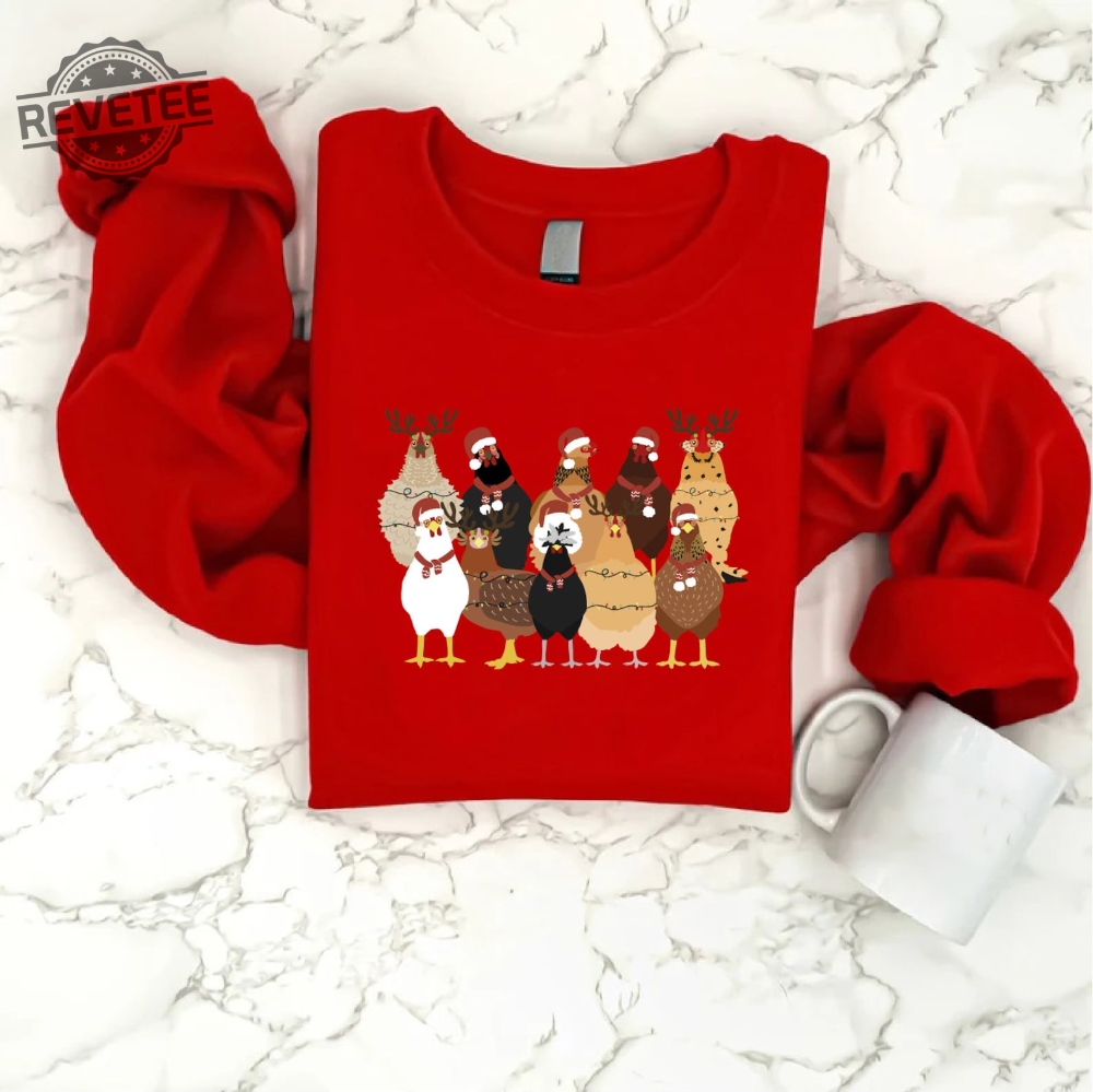 Christmas Chickens Sweatshirt Christmas Farm Sweatshirt Chicken Lover Xmas Gift Christmas Chickens Gift Farm Animal Sweatshirt For Women