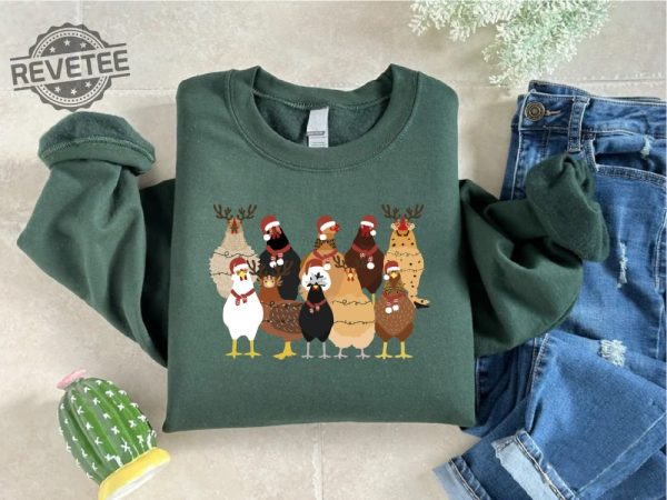 Christmas Chickens Sweatshirt Christmas Farm Sweatshirt Chicken Lover Xmas Gift Christmas Chickens Gift Farm Animal Sweatshirt For Women revetee 3