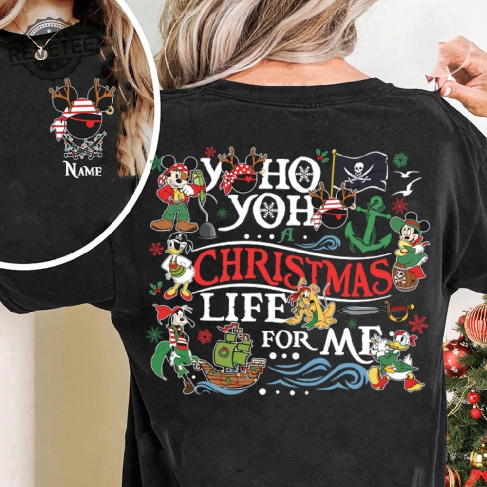 Two Sided Disney Pirates Christmas Shirt Personalized Mickey Minnie Pirates Of The Caribbean A Christmas Life For Me Disney Family Cruise revetee 1