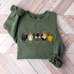 Christmas Chicken Sweatshirt Farm Animal Christmas Shirt Funny Chicken Lover Sweater Christmas Chicken Crewneck Christmas Lights revetee 2