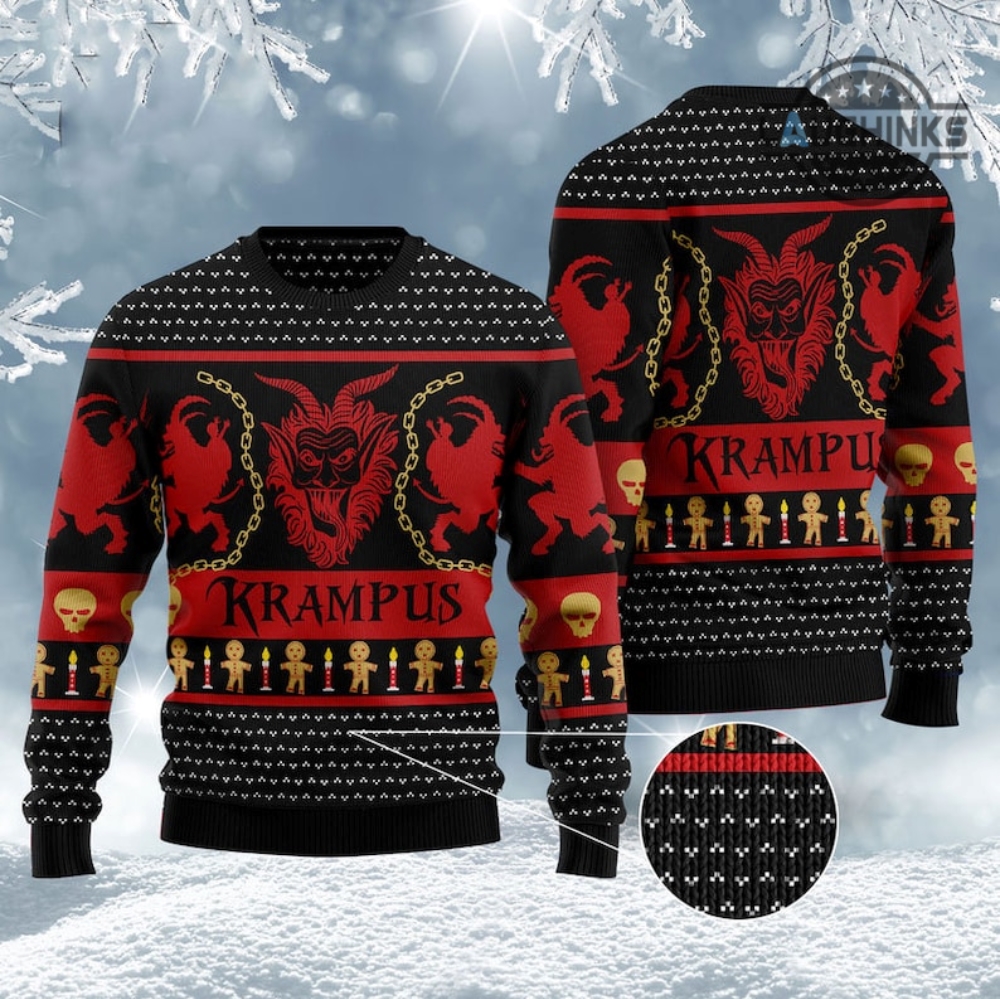 krampus ugly christmas sweater all over printed horror movie krampus artificial wool sweatshirt christmas gift santa krampus legend costume laughinks 1