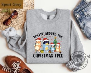 Bluey Christmas Hoodie Rockin Around The Christmas Tree Sweatshirt Bluey Christmas Tshirt Kids Christmas Shirt Toddler Christmas Shirt giftyzy 3