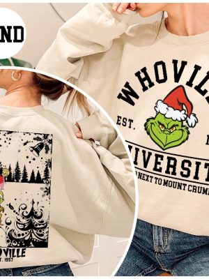 Christmas Whoville University Est 1957 Sweatshirt Retro Grinch Christmas Sweatshirt Merry Grinchmas Sweatshirt Christmas Sweatshirt revetee 3