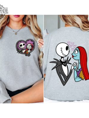 Jack And Sally Skellington Hoodie Nightmare Before Christmas Sweat Horror Movie Hoodie Halloween Crewneck Front And Back revetee 2