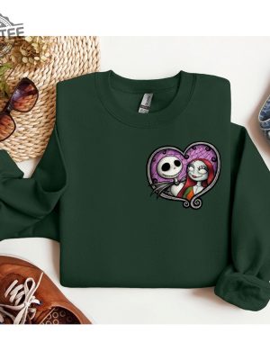 Jack And Sally Skellington Hoodie Nightmare Before Christmas Sweat Horror Movie Hoodie Halloween Crewneck Front And Back revetee 3