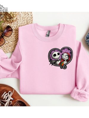 Jack And Sally Skellington Hoodie Nightmare Before Christmas Sweat Horror Movie Hoodie Halloween Crewneck Front And Back revetee 4