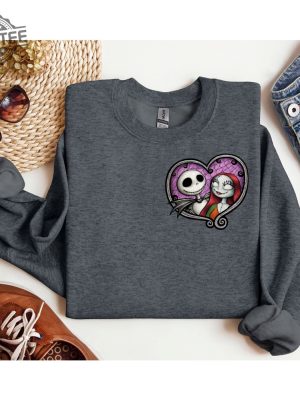 Jack And Sally Skellington Hoodie Nightmare Before Christmas Sweat Horror Movie Hoodie Halloween Crewneck Front And Back revetee 5