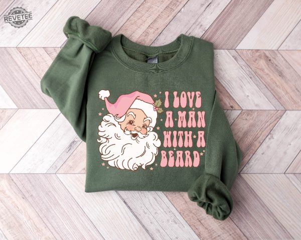 Funny Santa Beard Sweatshirt Retro Pink Santa Christmas Sweatshirt Womens Christmas Sweatshirt Holiday Sweater Cute Christmas Sweatshirt revetee 1