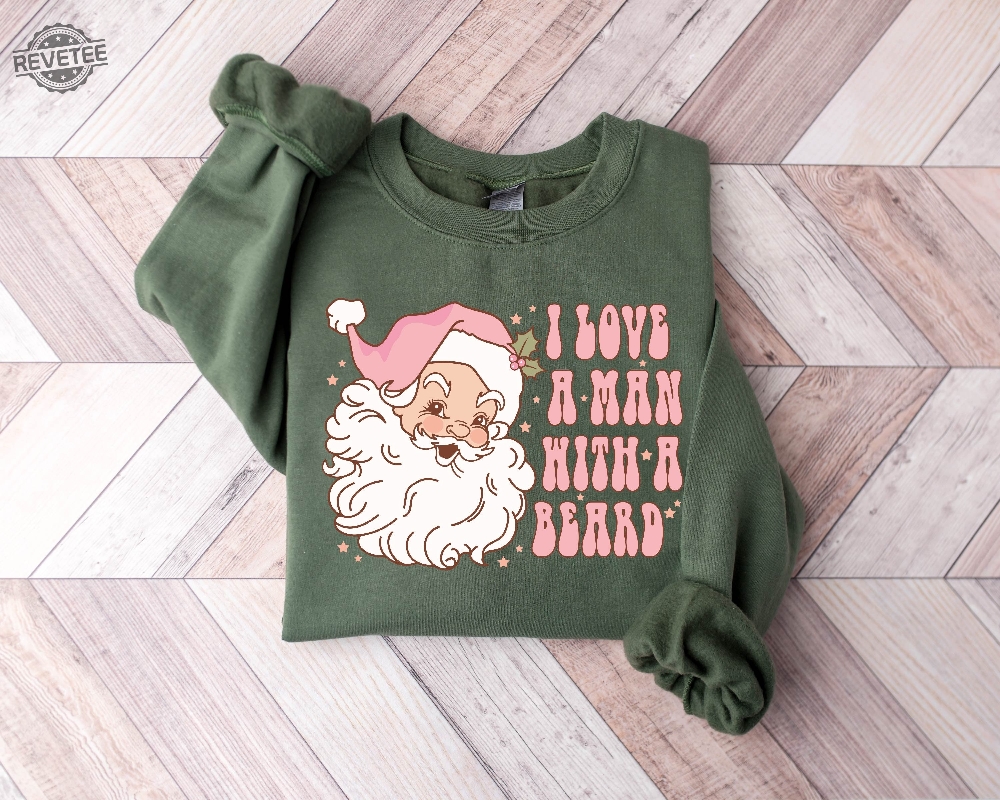 Funny Santa Beard Sweatshirt Retro Pink Santa Christmas Sweatshirt Womens Christmas Sweatshirt Holiday Sweater Cute Christmas Sweatshirt