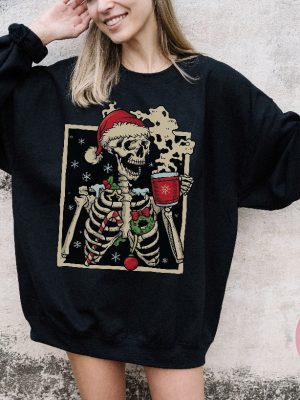 Dead Inside Skeleton Christmas Sweatshirt Coffee Lover Christmas Gift Fall Sweater Sarcastic Christmas Coffee Shirt Merry Christmas Shirt revetee 2