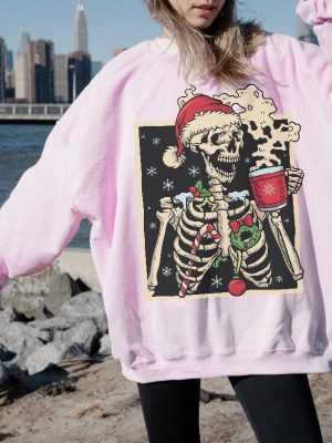 Dead Inside Skeleton Christmas Sweatshirt Coffee Lover Christmas Gift Fall Sweater Sarcastic Christmas Coffee Shirt Merry Christmas Shirt revetee 3