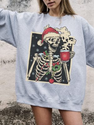 Dead Inside Skeleton Christmas Sweatshirt Coffee Lover Christmas Gift Fall Sweater Sarcastic Christmas Coffee Shirt Merry Christmas Shirt revetee 4