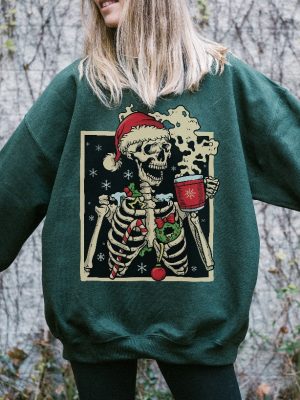 Dead Inside Skeleton Christmas Sweatshirt Coffee Lover Christmas Gift Fall Sweater Sarcastic Christmas Coffee Shirt Merry Christmas Shirt revetee 5