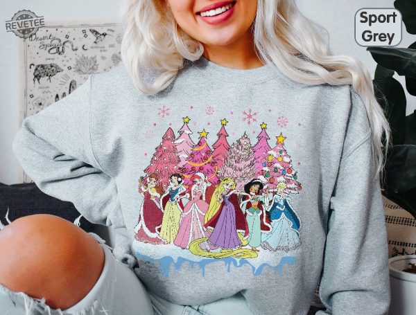 Pink Disney Princess Christmas Sweatshirt Disney Princess Christmas Tree Girl Trip Shirt Princess Birthday Girl Party Outfit Disney Shirt revetee 1