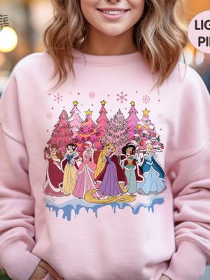 Pink Disney Princess Christmas Sweatshirt Disney Princess Christmas Tree Girl Trip Shirt Princess Birthday Girl Party Outfit Disney Shirt revetee 2